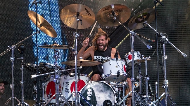 Taylor Hawkins pictured while performing in 2018