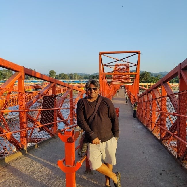 Dibyendu Bhattacharya posing for the camera in Haridwar, Uttarakhand in 2021