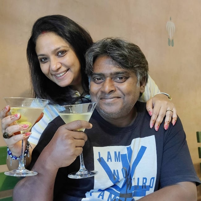 Dibyendu Bhattacharya smiling in a picture with his wife in October 2021