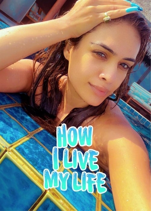 Neha Malik as seen in a selfie taken at Taj Exotica Resort & Spa Maldives in February 2022