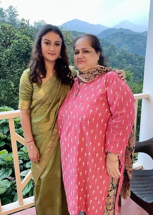 Sonia Agarwal as seen while posing for a picture with her mother
