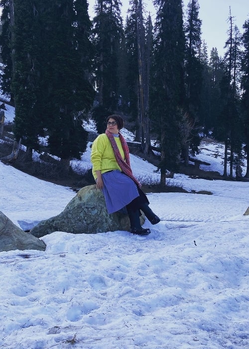 Swastika Mukherjee posing for a picture in Gulmarg, Jammu and Kashmir