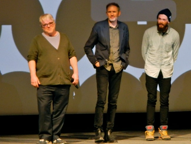 From Left to Right - Philip Seymour Hoffman, Anton Corbijn, and Grigoriy Dobrygin promoting 'A Most Wanted Man' at the Sundance Film Festival on January 19, 2014, less than 2 weeks before Hoffman's death