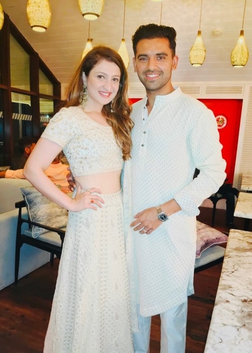 Jaya Bhardwaj as seen in a picture that was taken with her husband Deepak Chahar in March 2022