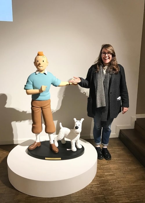 Bonnie Chance Roberts as seen in a picture with a statue of TinTin and Snowy in Brussels, Belgium in January 2020