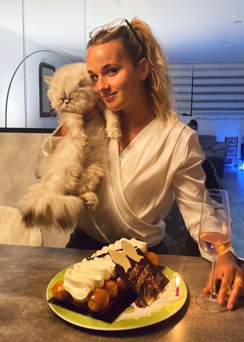 Clara Burel as seen in a picture that was taken with her cat in March 2021, in Angers, France
