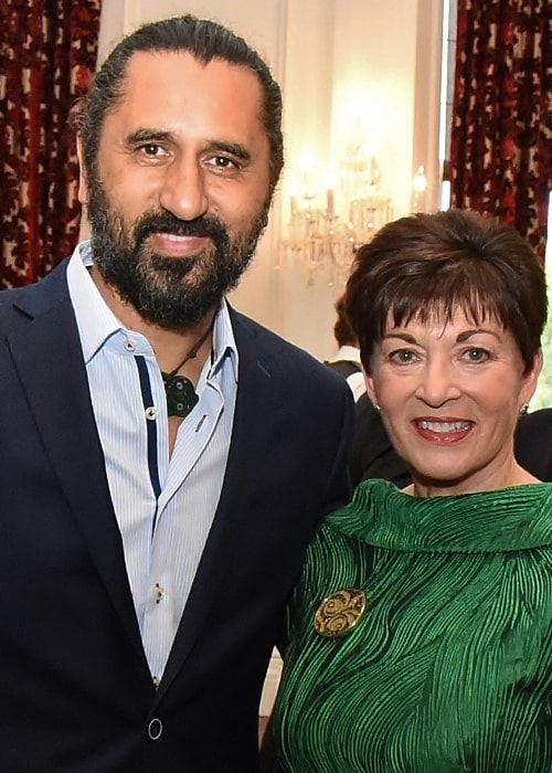 Cliff Curtis and Governor-General Dame Patsy Reddy at a function at Government House, Wellington, on November 22, 2018, to mark the 40th anniversary of the New Zealand Film Commission