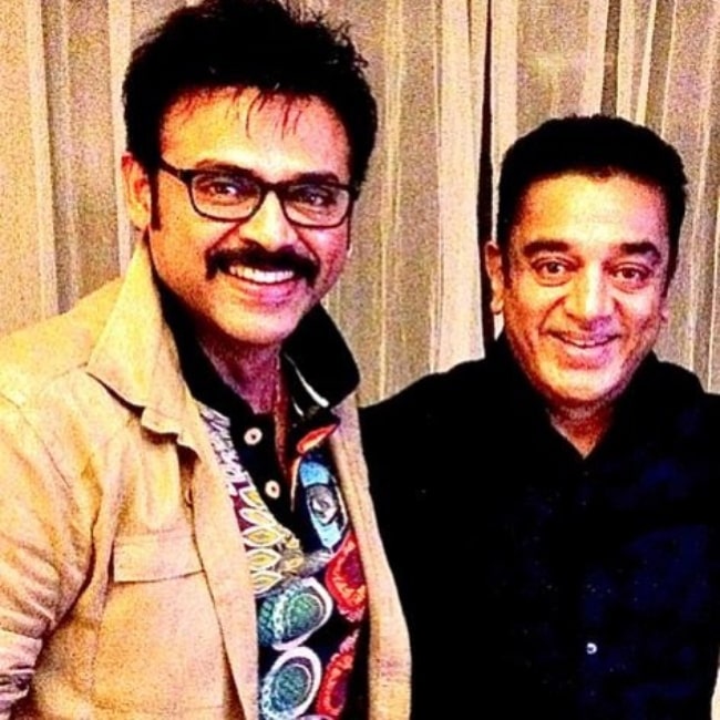 Daggubati Venkatesh (Left) and Kamal Haasan as seen while smiling for a picture