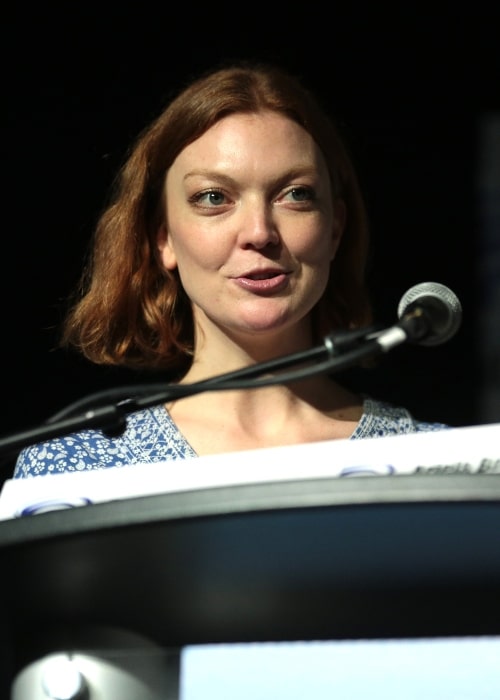 Emily Coutts as seen while speaking at the 2018 WonderCon at the Anaheim Convention Center in Anaheim, California