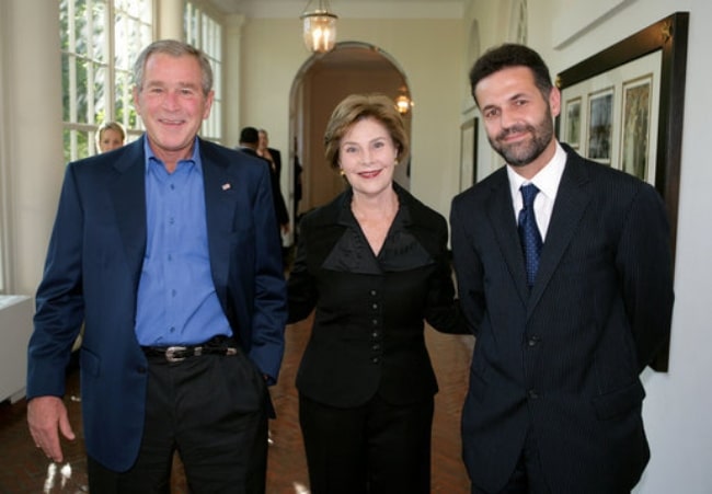 From Left to Right - President George W Bush, First Lady Laura Bush, and Khaled Hosseini in 2007