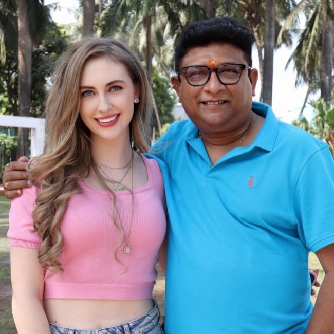 Jazzy Ballerini as seen in a picture with writer and director Kedar Shinde in Mumbai, Maharashtra in May 2022
