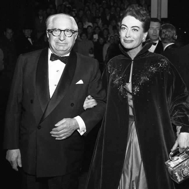 Joan Crawford pictured with Louis B Mayer at the 'Torch Song' movie premiere in Los Angeles, California in 1953