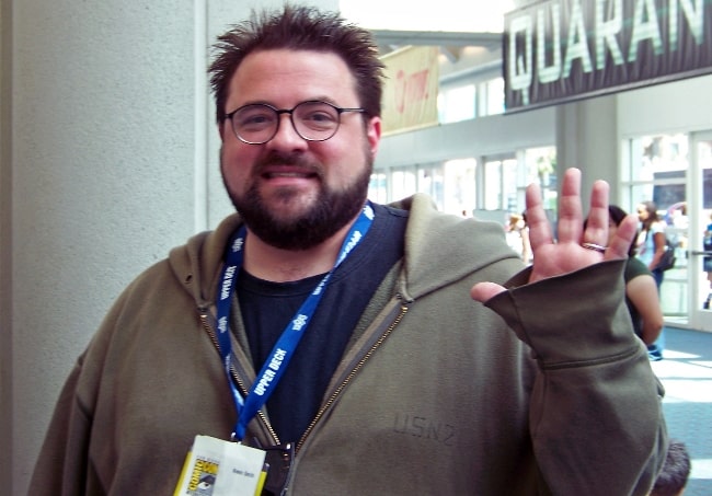 Kevin Smith as seen while smiling for the camera at the 2008 Comic-Con convention in San Diego, California