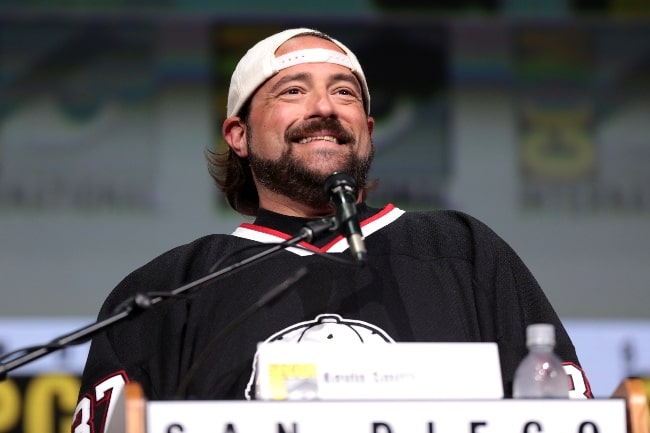 Kevin Smith speaking at the 2017 San Diego Comic Con International, for 'Dirk Gently's Holistic Detective Agency', at the San Diego Convention Center in San Diego, California