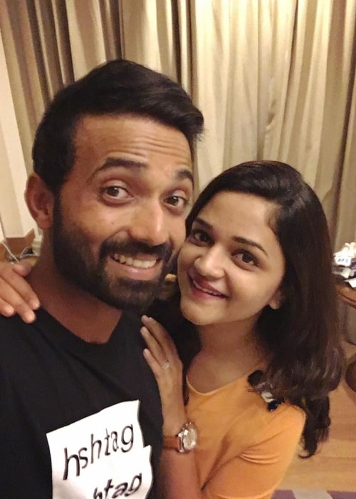 Radhika Dhopavkar as seen in a picture with her husband Ajinkya Rahane in June 2022