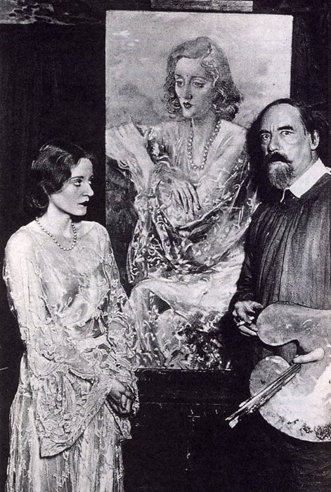 Tallulah Bankhead and Welsh artist Augustus John with Bankhead's portrait (1929)