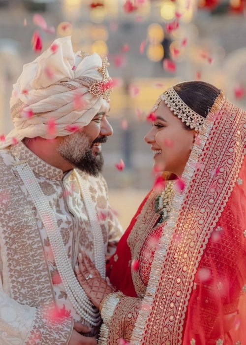 Alisha Vaid as seen in a picture at her wedding with director and producer Luv Ranjan in February 2022