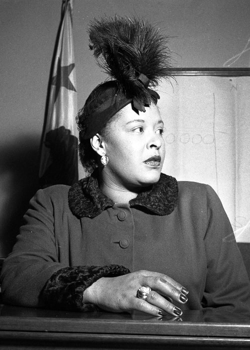 Billie Holiday as seen in court over a contract dispute in Los Angeles, California in late 1949