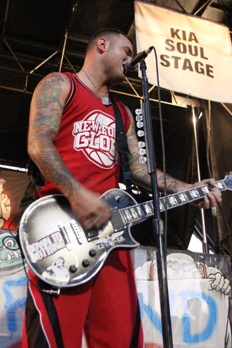 Chad Gilbert pictured while performing with 'New Found Glory' during Warped Tour 2012 in Montage Mountain, Scranton, Pennsylvania