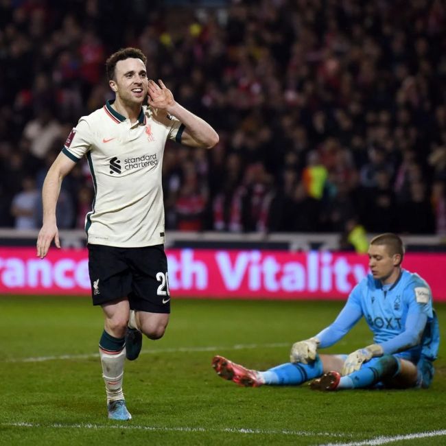 Diogo Jota seen playing for Liverpool in March 2022