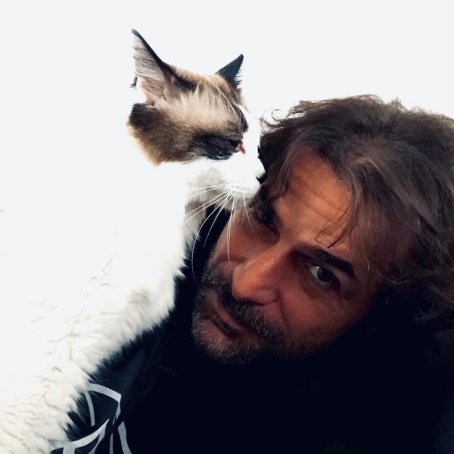 Grégory Fitoussi as seen in a selfie with his cat in October 2020, in Paris, France