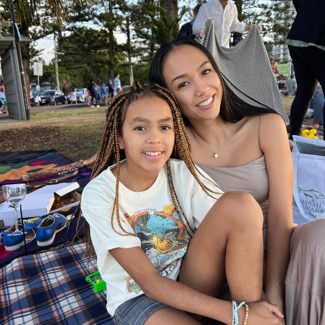 Kat Zoe Clark as seen in a picture with her son Deja Clark in July 2022, in Burleigh Heads, Queensland