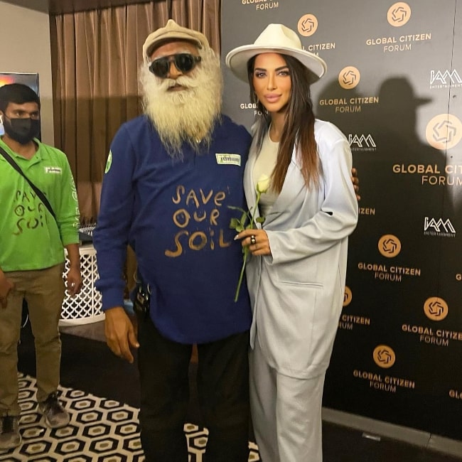 Sara Al Madani as seen in a picture that was taken with Sadhguru in May 2022, in Dubai, United Arab Emirates