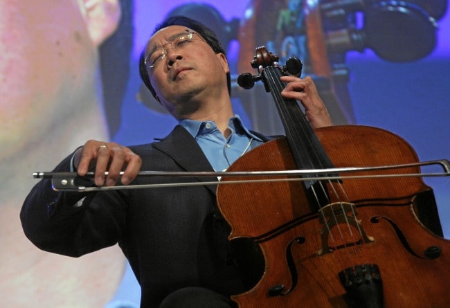 Yo-Yo Ma playing the cello during the 'Presentation of the Crystal Award' at the Annual Meeting 2008 of the World Economic Forum in Davos, Switzerland