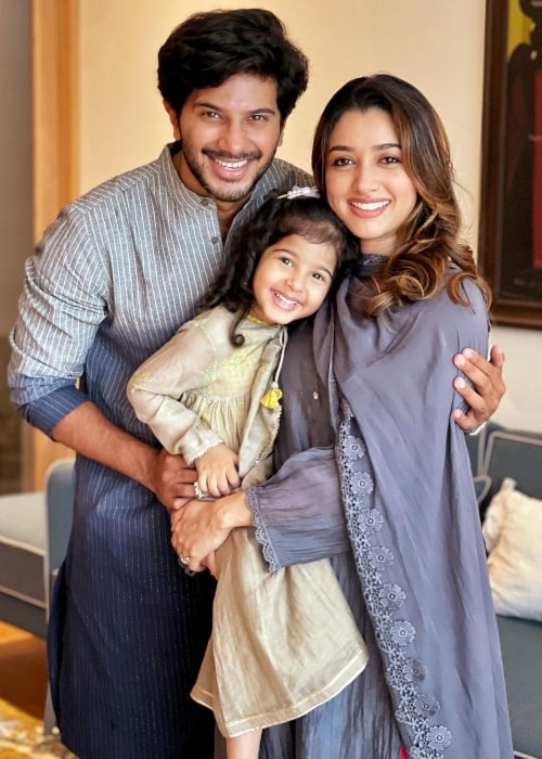 Amal Sufiya as seen in a picture that was taken with her daughter Maryam and husband Dulquer in May 2021