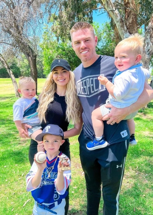 Freddie Freeman as seen in a picture with his wife Chelsea Freeman and their children in May 2022, in Los Angeles, California