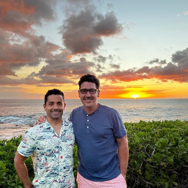 Harley Rodriguez as seen in a picture with his husband Jonathan Knight in August 2022, in Oahu, Hawaii