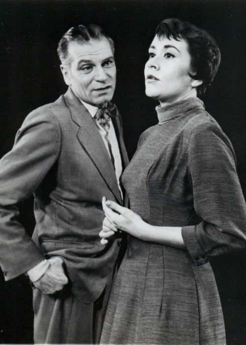 Laurence Olivier and Joan Plowright as seen while performing in 'The Entertainer' on Broadway in 1958