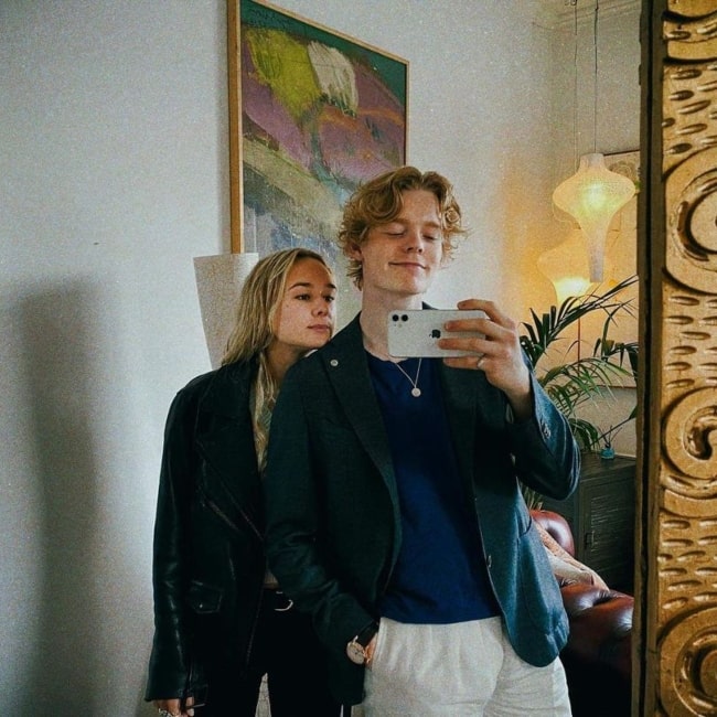 Lucas Lynggaard Tønnesen as seen in a selfie with his co-star Alba August in September 2021