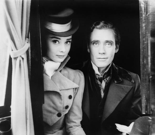 Mel Ferrer and Audrey Hepburn seen while filming the 1955 film War and Peace