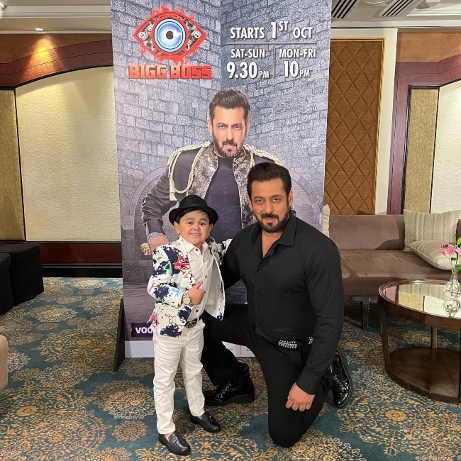 Abdu Rozik as seen in a picture with actor Salman Khan at Taj Lands End, Mumbai September 2022, after being announced as the first official contestant for Bigg Boss 16