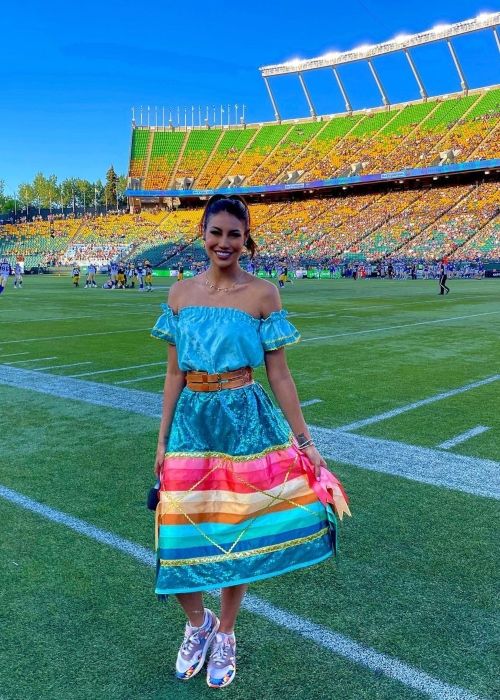 Ashley Callingbull seen at a Canadian football match in 2022