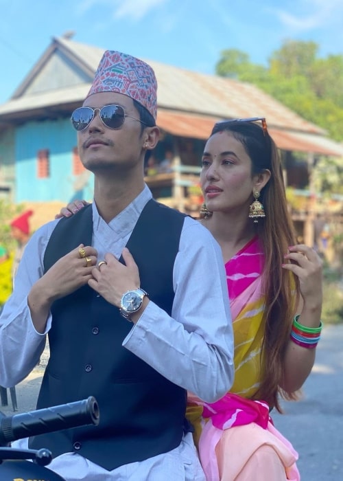 Dhiraj Magar as seen in a picture with fellow actress Aditi Budhathoki in August 2022