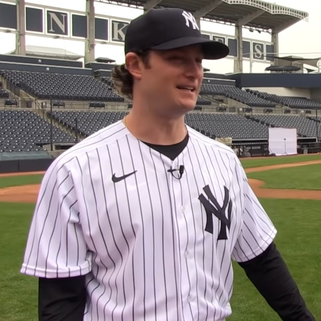 Gerrit Cole with the New York Yankees in 2020 spring training camp