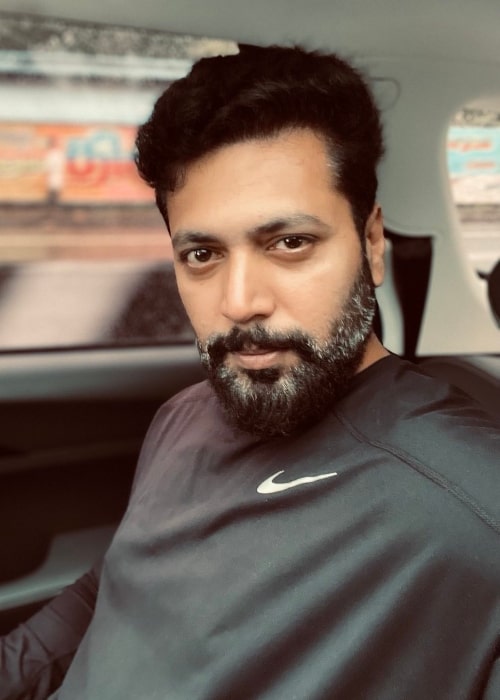 Jayam Ravi as seen in a car selfie in May 2022