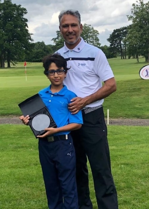 Jeev Milkha Singh with his son, as seen in June 2019
