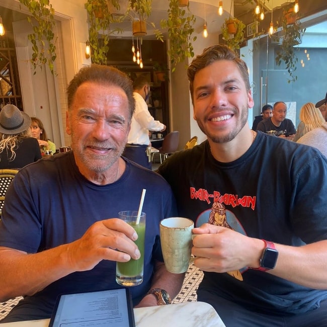 Joseph Baena (Right) and Arnold Schwarzenegger in July 2021