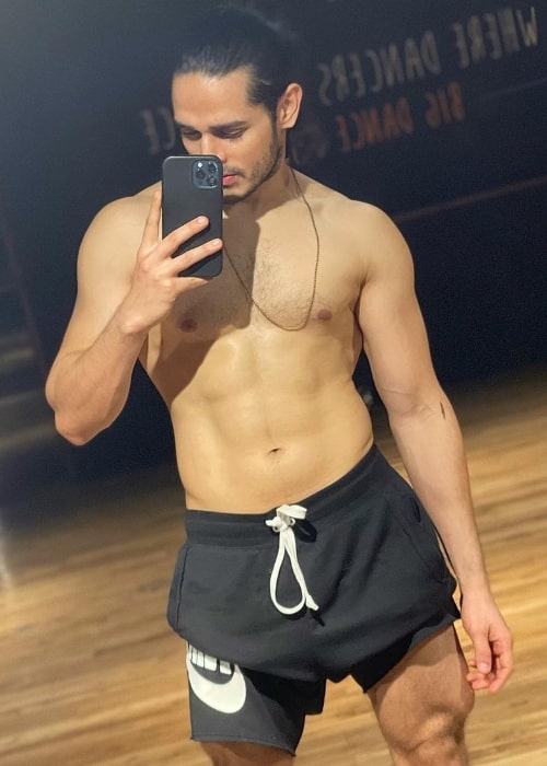 Priyank Sharma as seen in a shirtless mirror selfie showing his stunning physique in February 2022