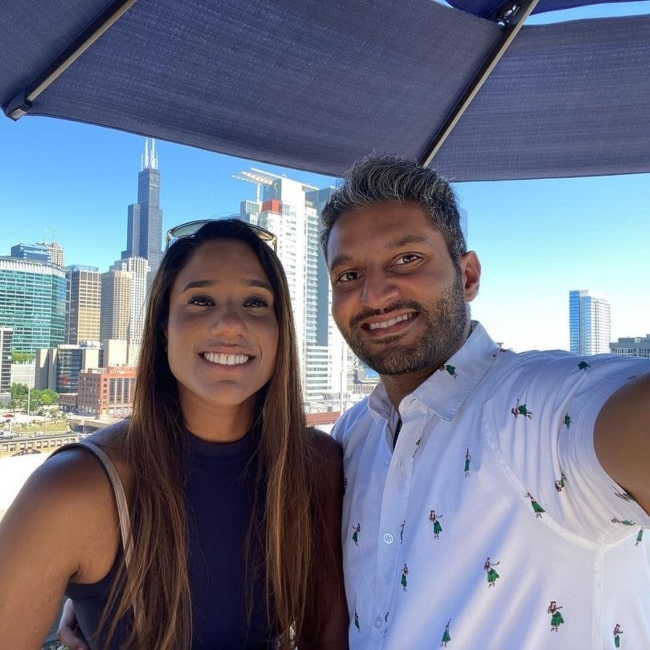Shake Chatterjee as seen in a selfie with his ex-fiance Deepti Vempati at the Nobu Rooftop in February 2022