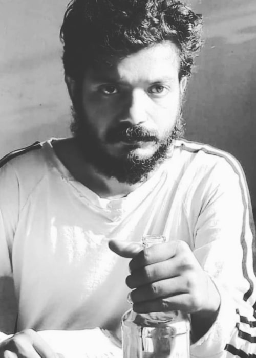 Sreenath Bhasi as seen in a black-and-white picture in March 2020