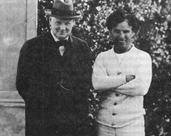 Winston Churchill (Left) posing for a picture with film star Charlie Chaplin in Los Angeles in 1929