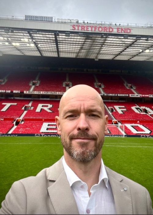 Erik ten Hag seen taking a selfie at Old Trafford in May 2022