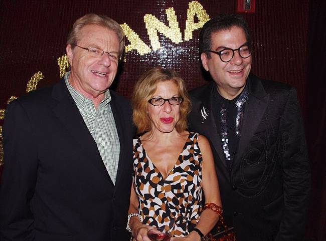 Jackie Hoffman seen with Jerry Springer (left) and Michael Musto in 2011