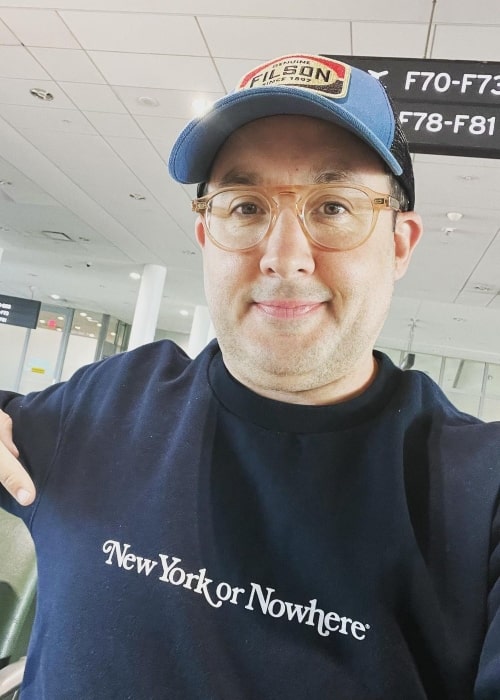 P. J. Byrne as seen in a selfie in New York City, New York in May 2022