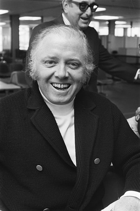 Richard Attenborough as seen smiling in 1975