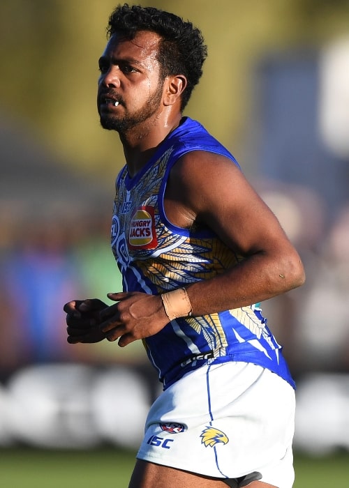 Willie Rioli of West Coast during the 2019 AFL round 18 match between Melbourne and West Coast at Traeger Park on Sunday, 21 July 2019 in Alice Springs, Northern Territory